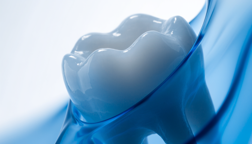 Dent blanche protégée par un halo bleu — dentifrice pour dents sensibles