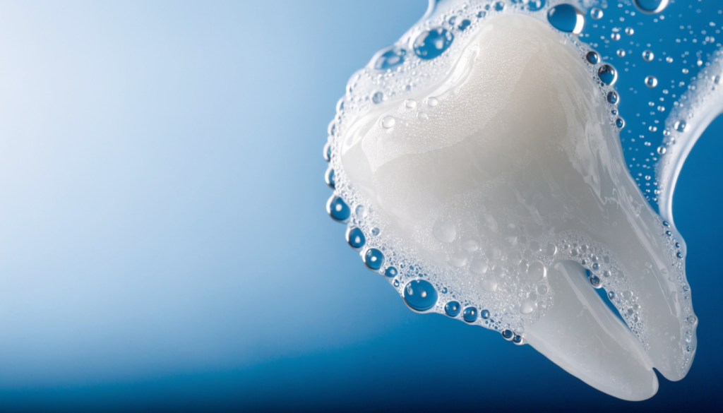 Dent polie nettoyée avec mousse et eau — sensibilité après détartrage