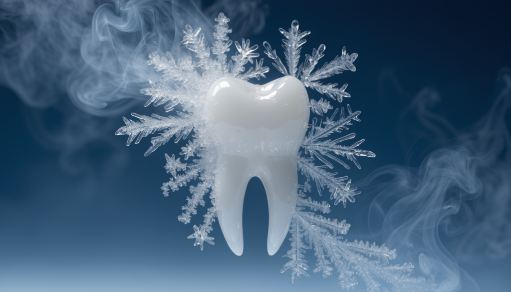 Dent entourée de cristaux de glace et de brume froide — dents sensibles